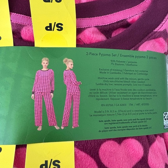 Kate Spade New York Heart Print Pajama Set Pink Burgundy 2PC Size Small NWT - Picture 3 of 3